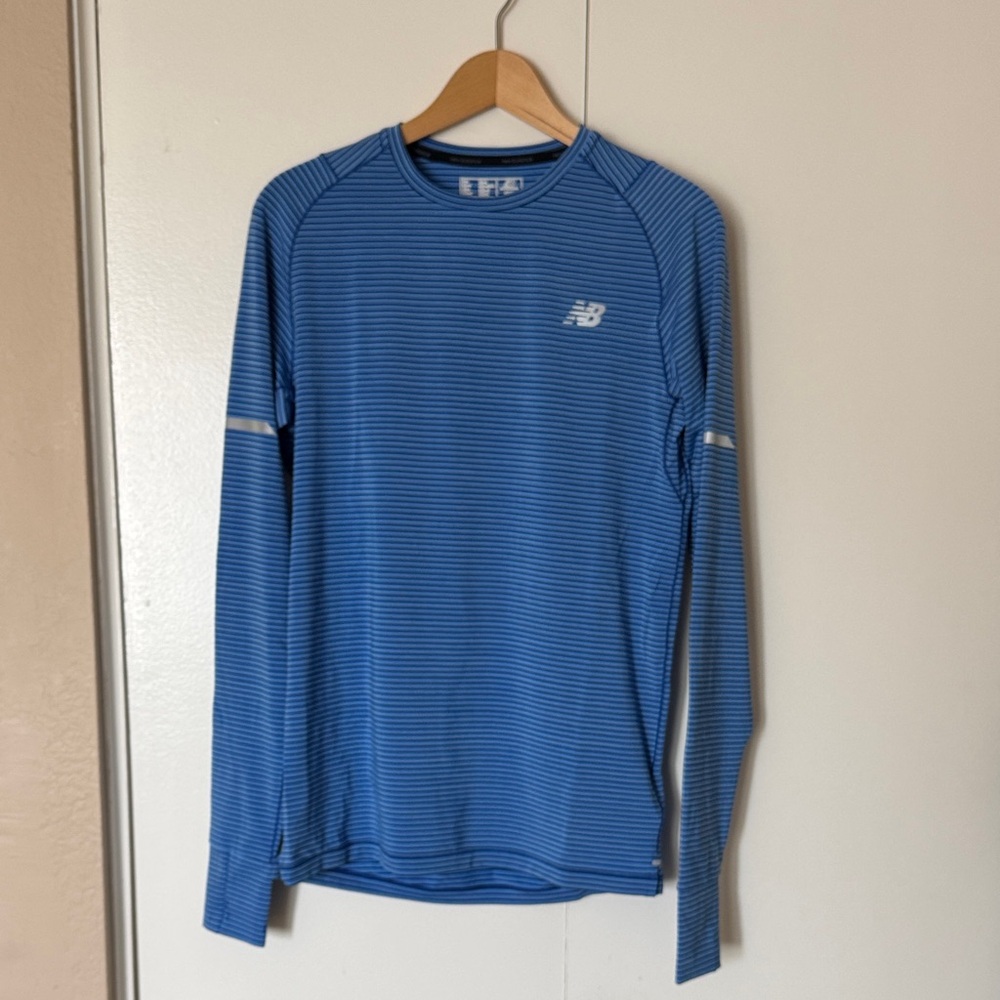 New Balance Long Sleeve Blue Striped Running Shirt